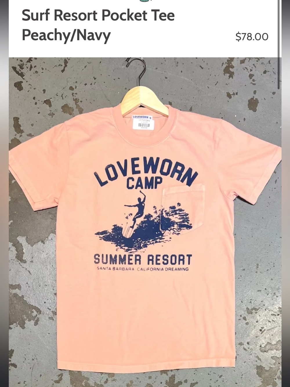 Loveworn Surf Resort Pocket Tee Peachy/Navy